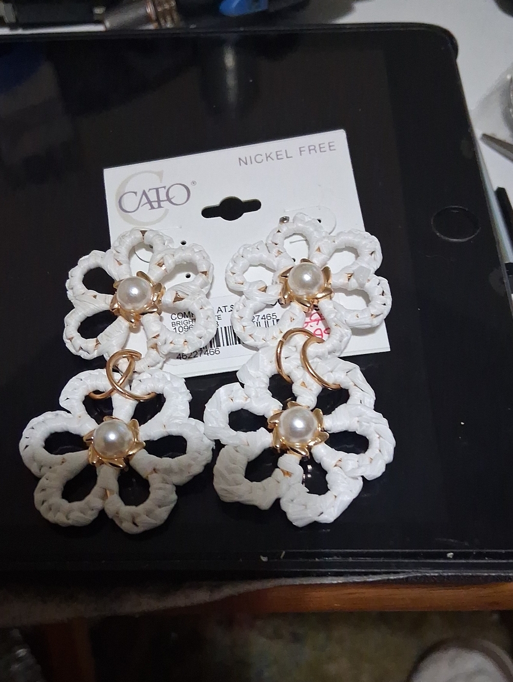 CATO White & Gold Floral Pearl Drop Earrings